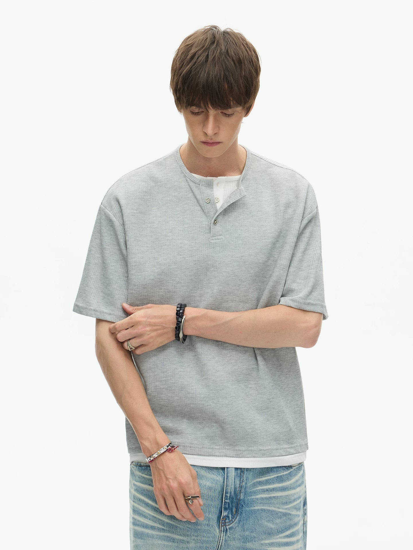 Midnight Core Waffle Henley Tee