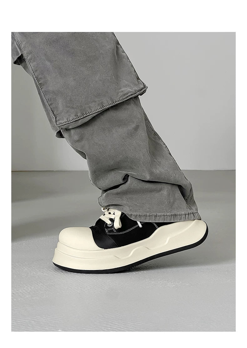 Black Big-Head Round Toe Platform Sneakers - Skipkicks