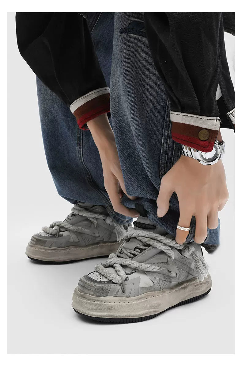Distressed Rope-Lace Chunky Sneakers - Skipkicks