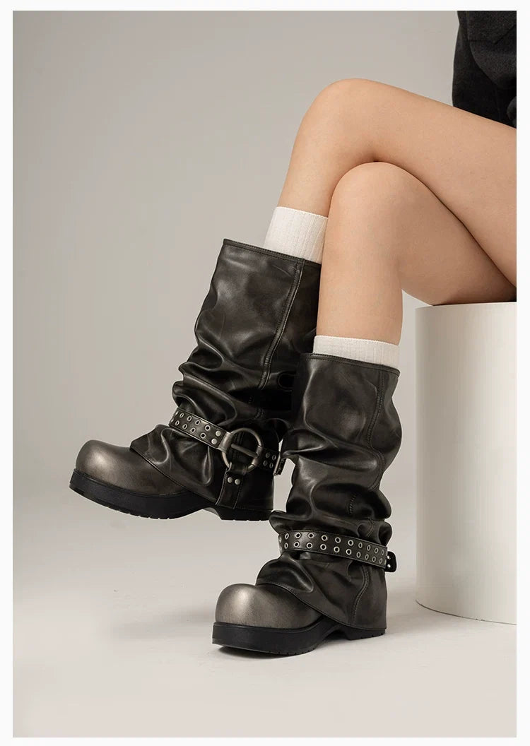 Smokestack Rivet Slouch Boots - Skipkicks
