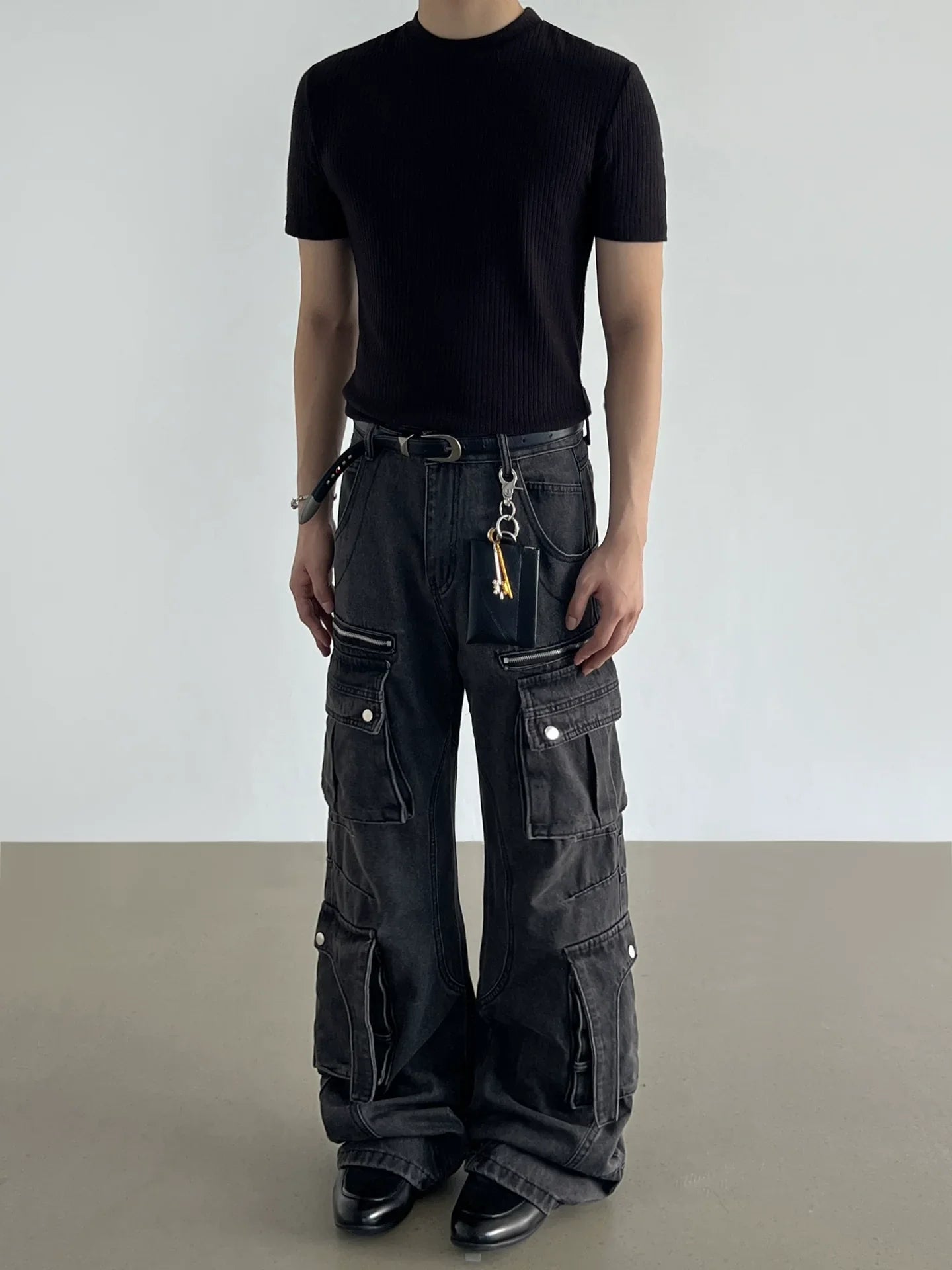 Washed Shadow Cargo Jeans - Edgy Utility Meets Street Style