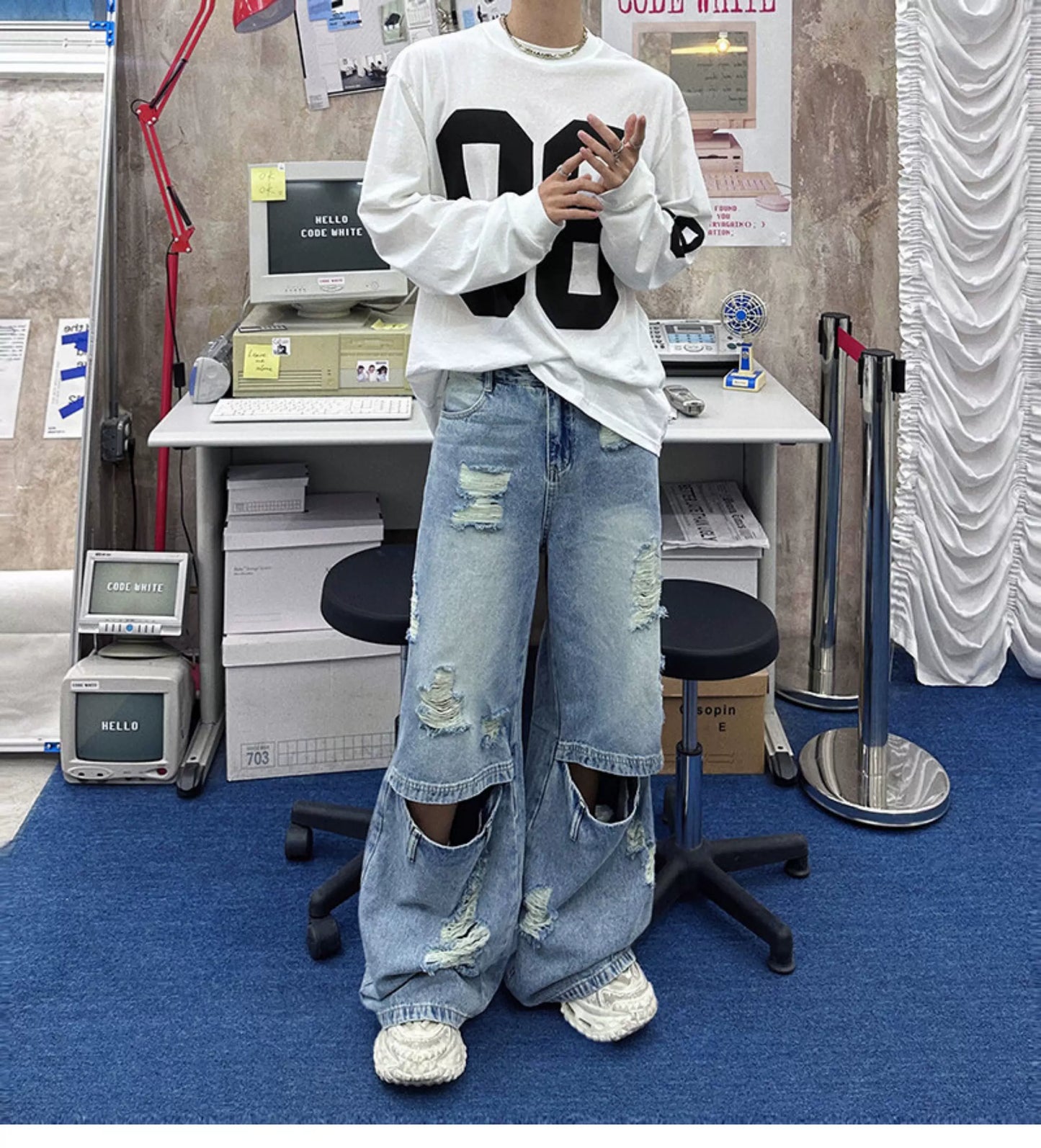 Blowout Knee Cargo Jeans - Abyss Portal Ultra-Baggy Style