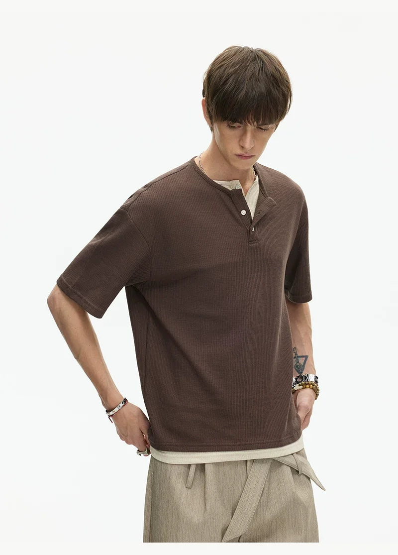 Midnight Core Waffle Henley Tee