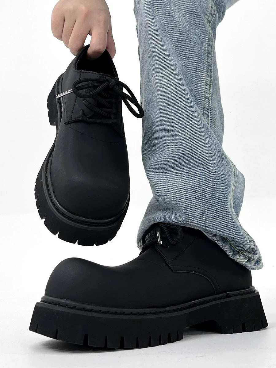 Chunky Black Matte and Glossy Platform Derby Shoes - Skipkicks