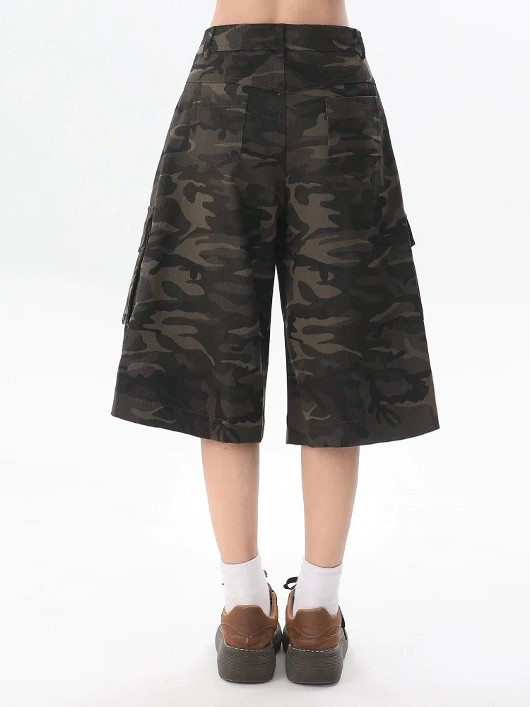 Camo Print Cargo Culottes with Star and Bow Patches