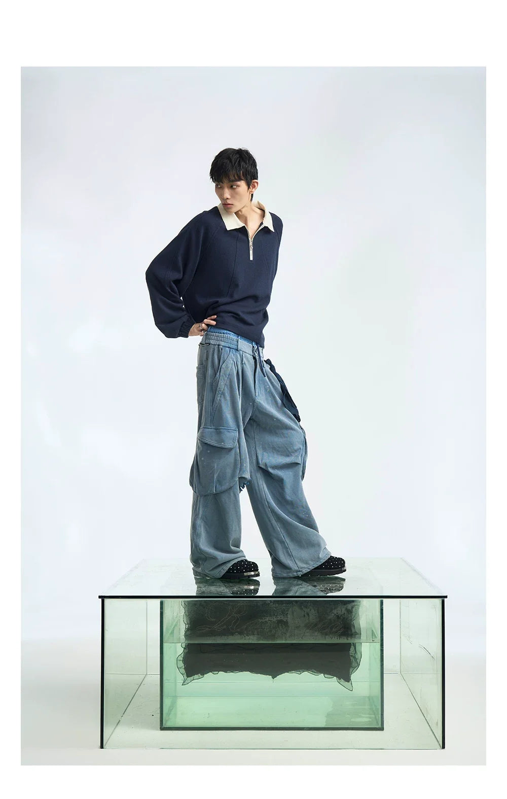 Layered Waist Cargo Wide Leg Pants