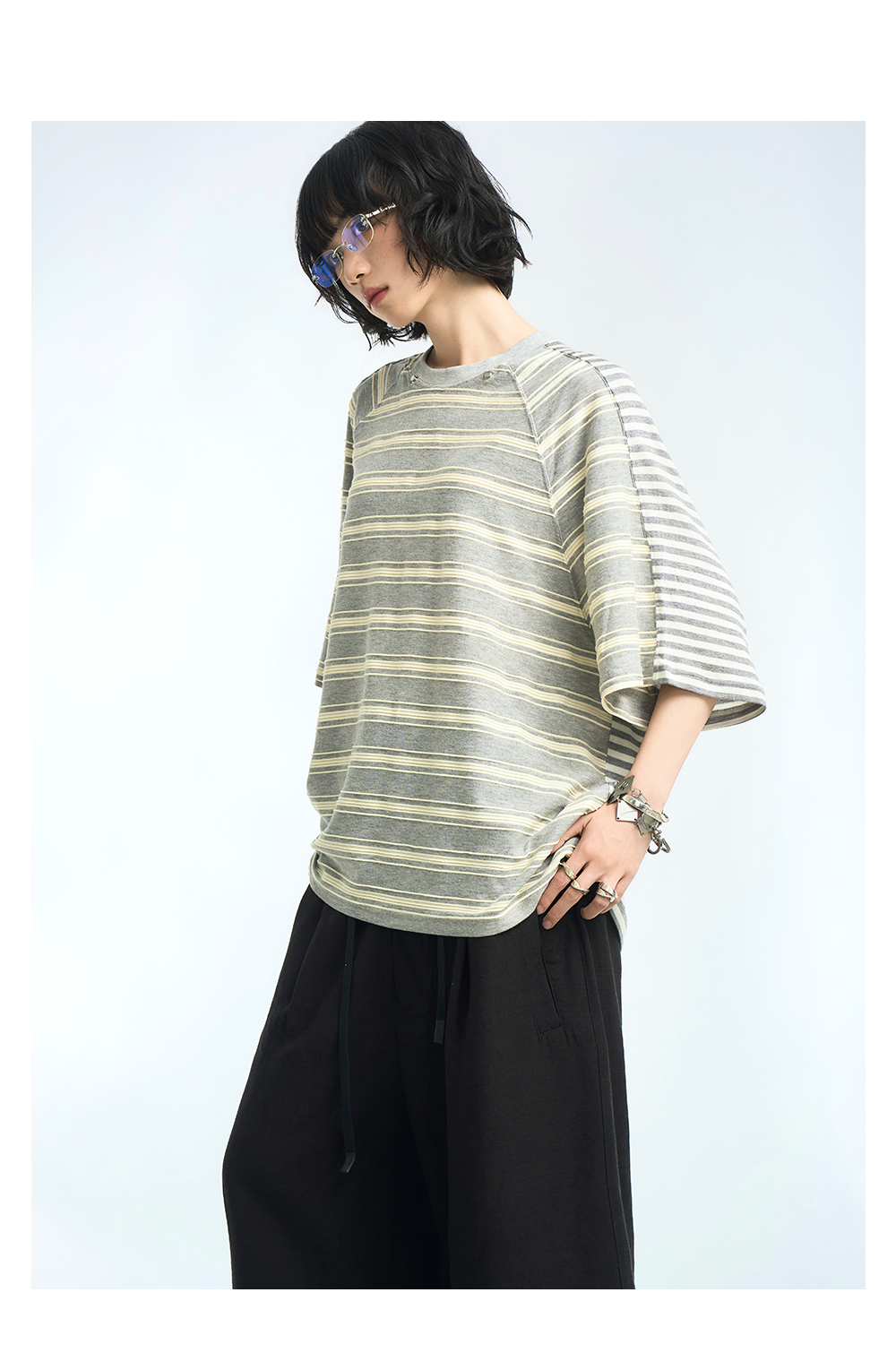 Striped Hooded Scarf Oversized T-Shirt