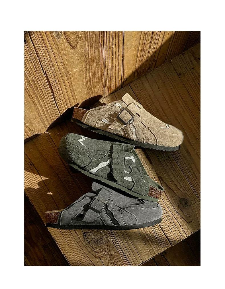 Suede Buckle Cork Footbed Clogs - Skipkicks