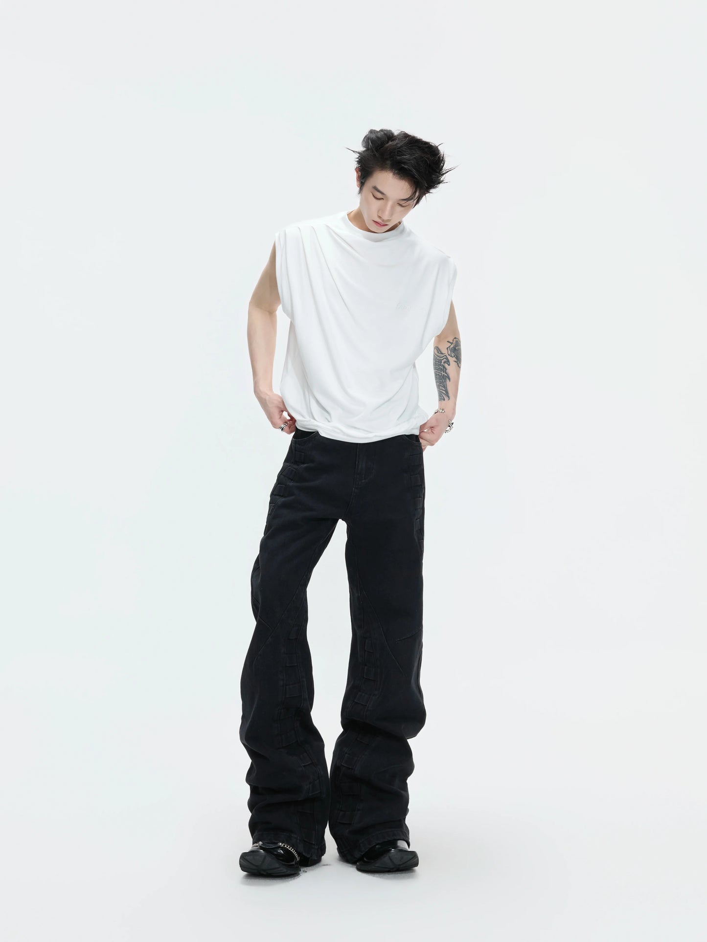 Sleeveless Mock Neck Draped T-Shirt