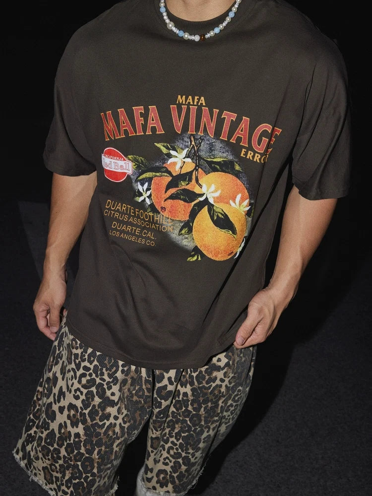 Graphic T-Shirt with Orange Fruit Print