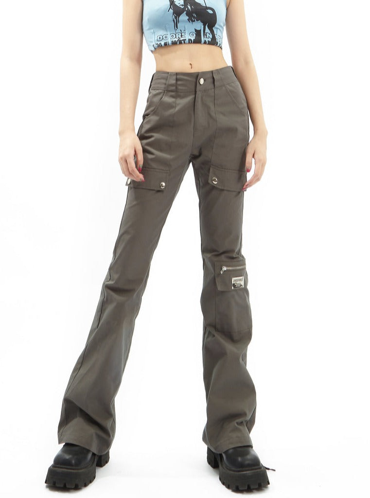 Black Flared Cargo Pants with Multiple Pockets for Style and Function
