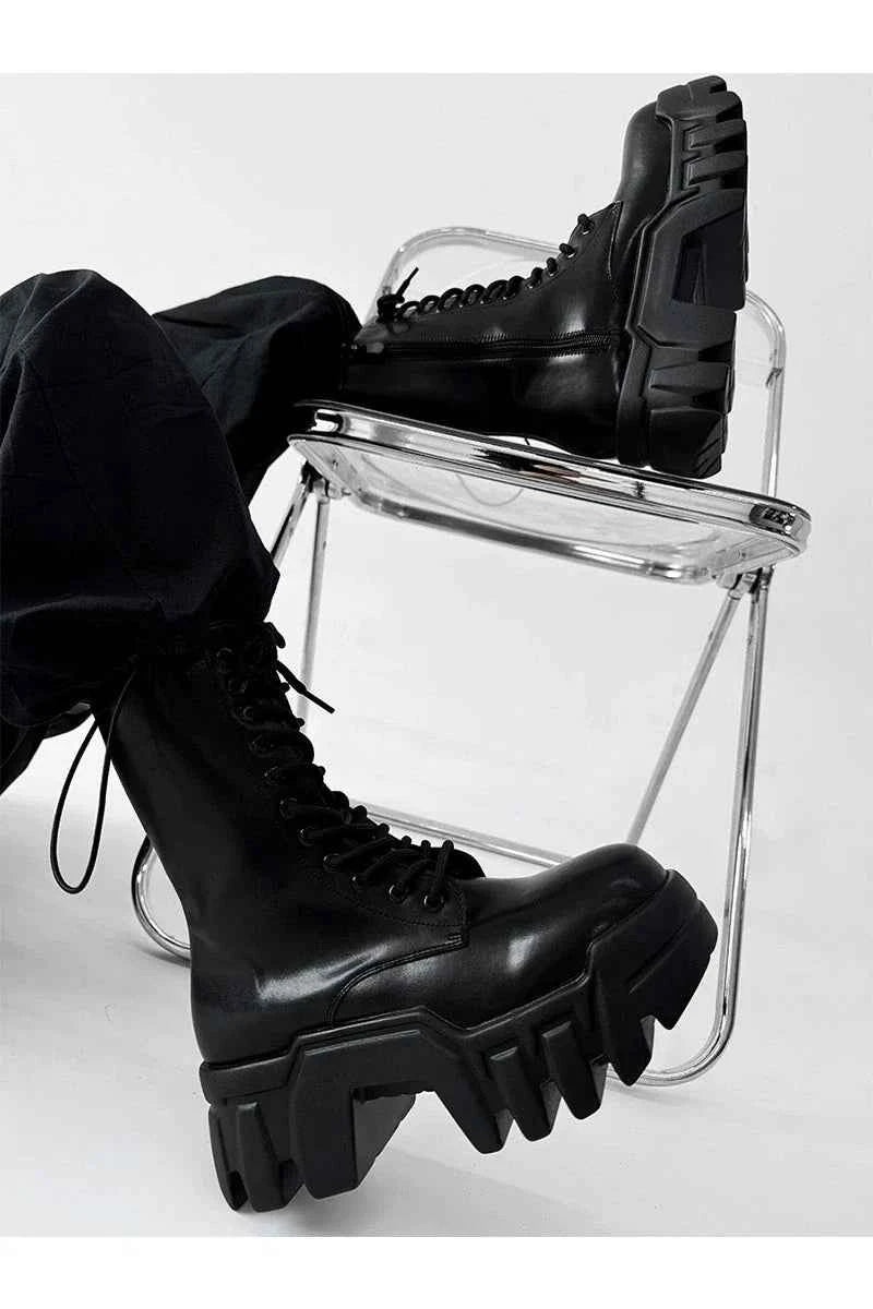 Futuristic Black Zip Platform Combat Boots