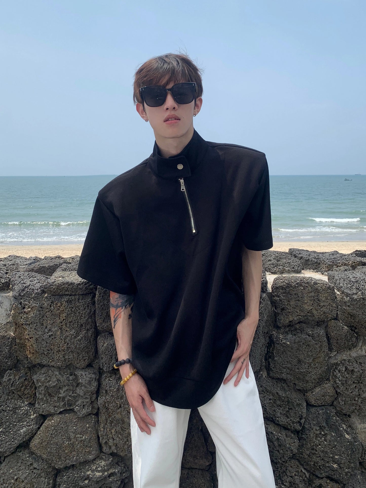 Half-Zip Stand Collar Shirt