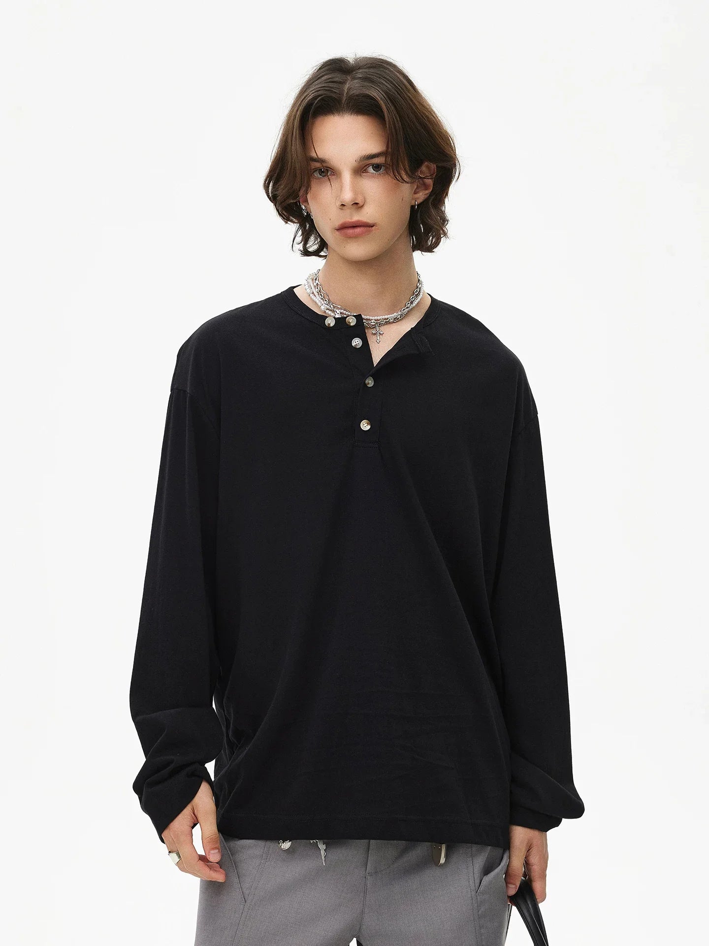 Midnight Button Henley Tee