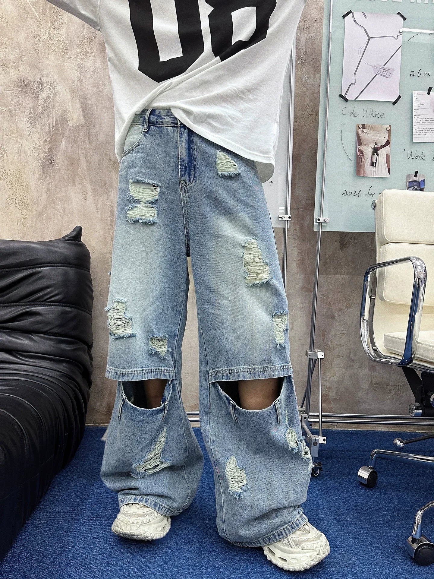 Blowout Knee Cargo Jeans - Abyss Portal Ultra-Baggy Style