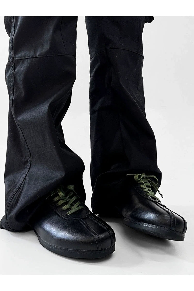 Black Split-Toe Derby Shoes with Green Laces - Skipkicks