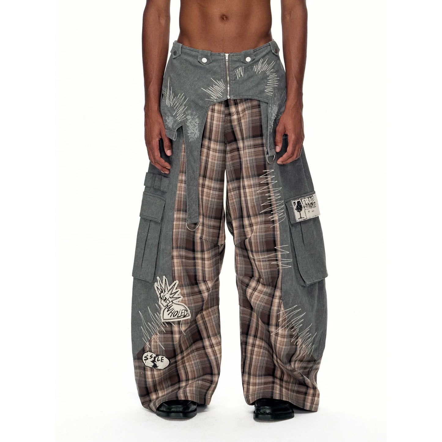 Detachable Waistband Plaid Cargo Pants - Stylish Comfort Redefined