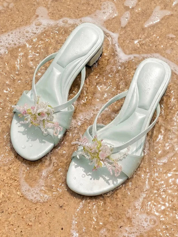 Mint Blossom Ribbon Mules - Skipkicks