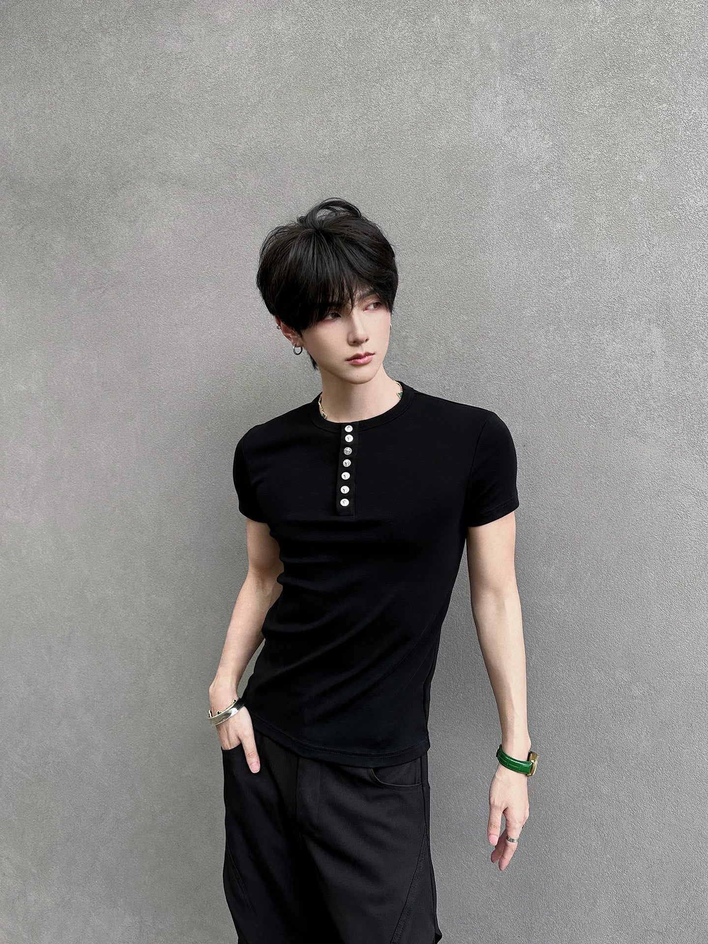 Midnight Gaze Grommet Placket Tee