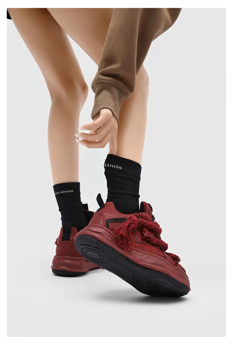 Distressed Rope-Lace Chunky Sneakers - Skipkicks