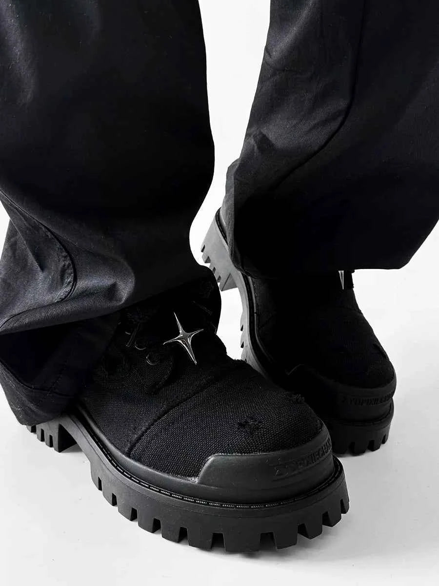 Chunky Black Canvas Platform Sneakers with Rugged Soles
