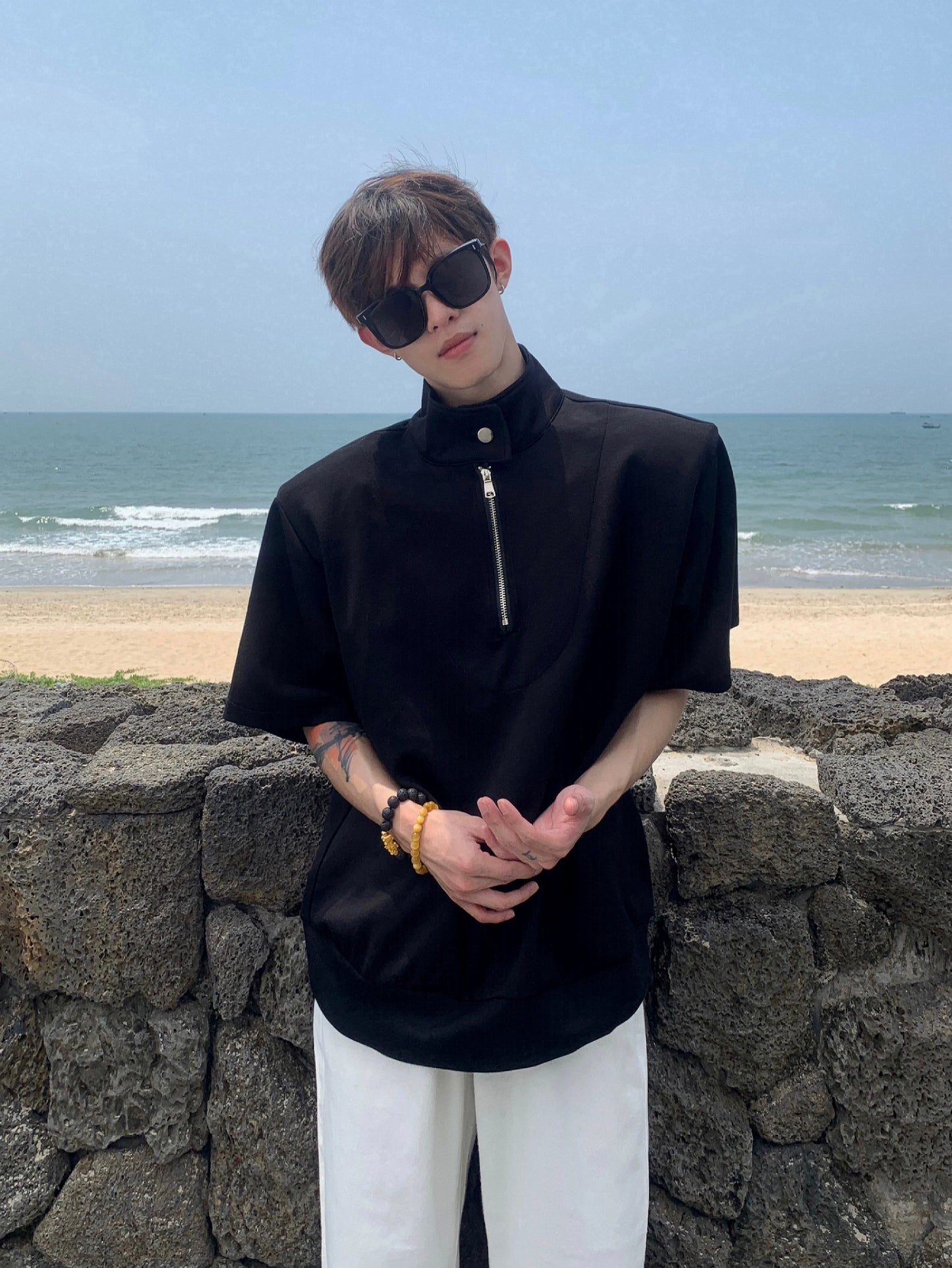 Half-Zip Stand Collar Shirt