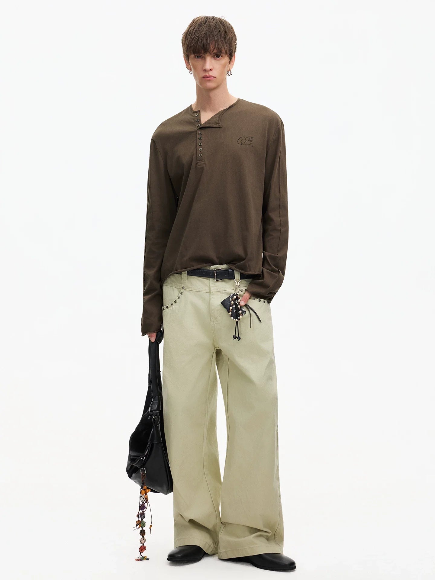 Espresso Relay Button Henley Tee