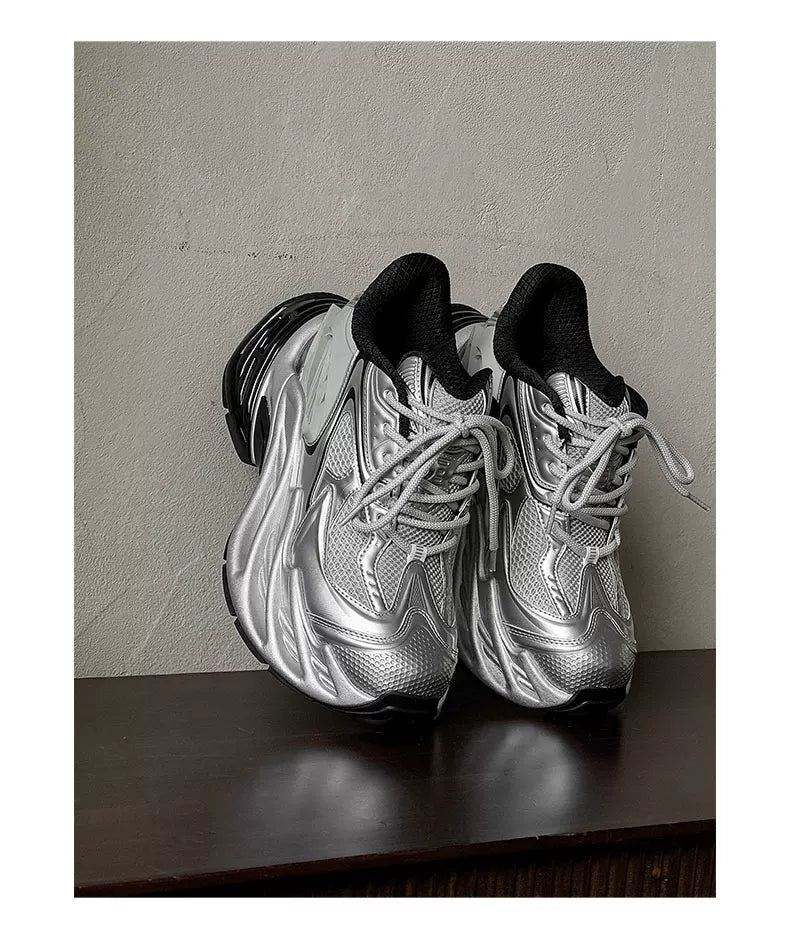 Futuristic Metallic Platform Runner Sneakers - Skipkicks