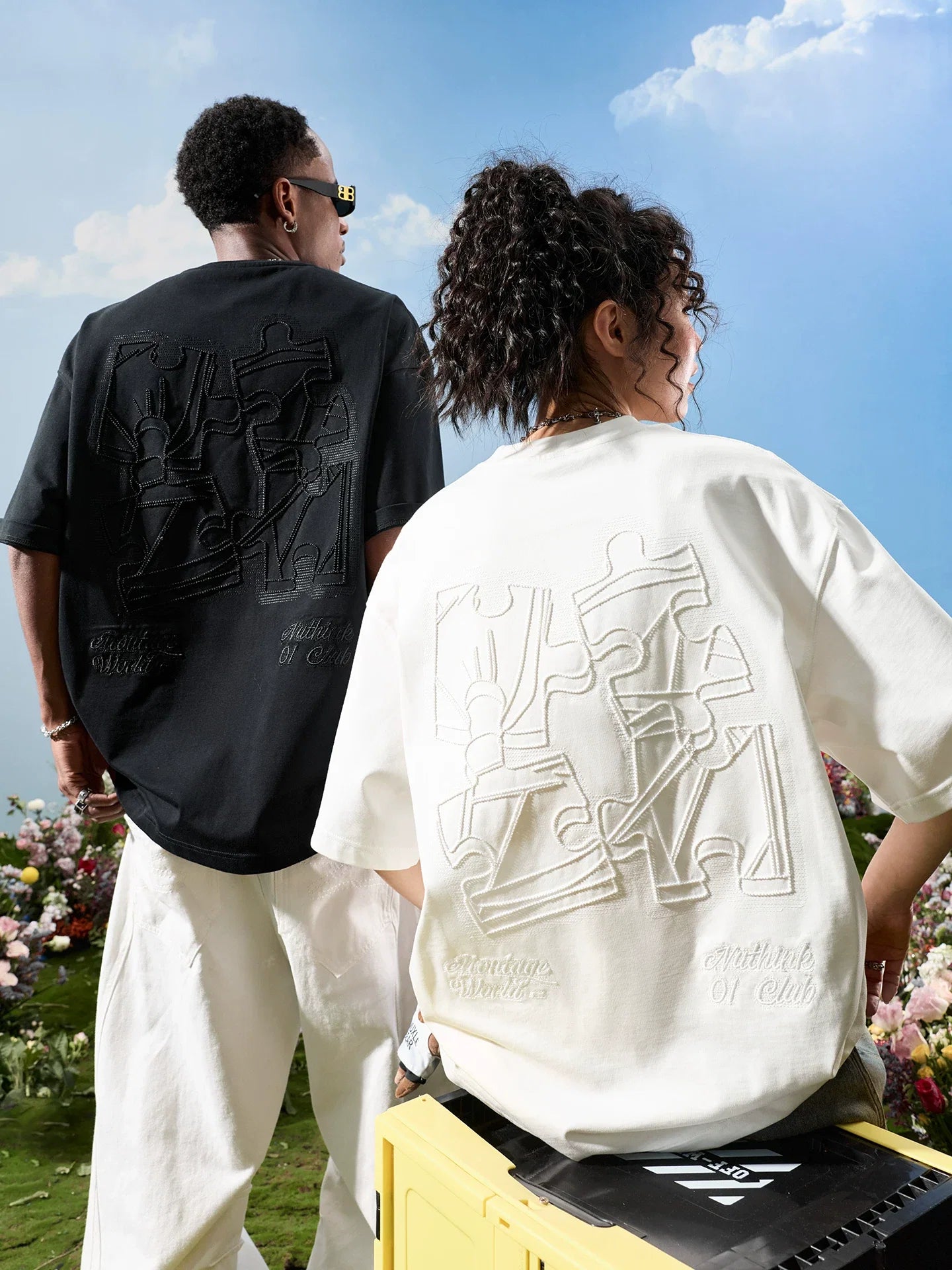 Oversized Embroidered Puzzle Graphic T-Shirt