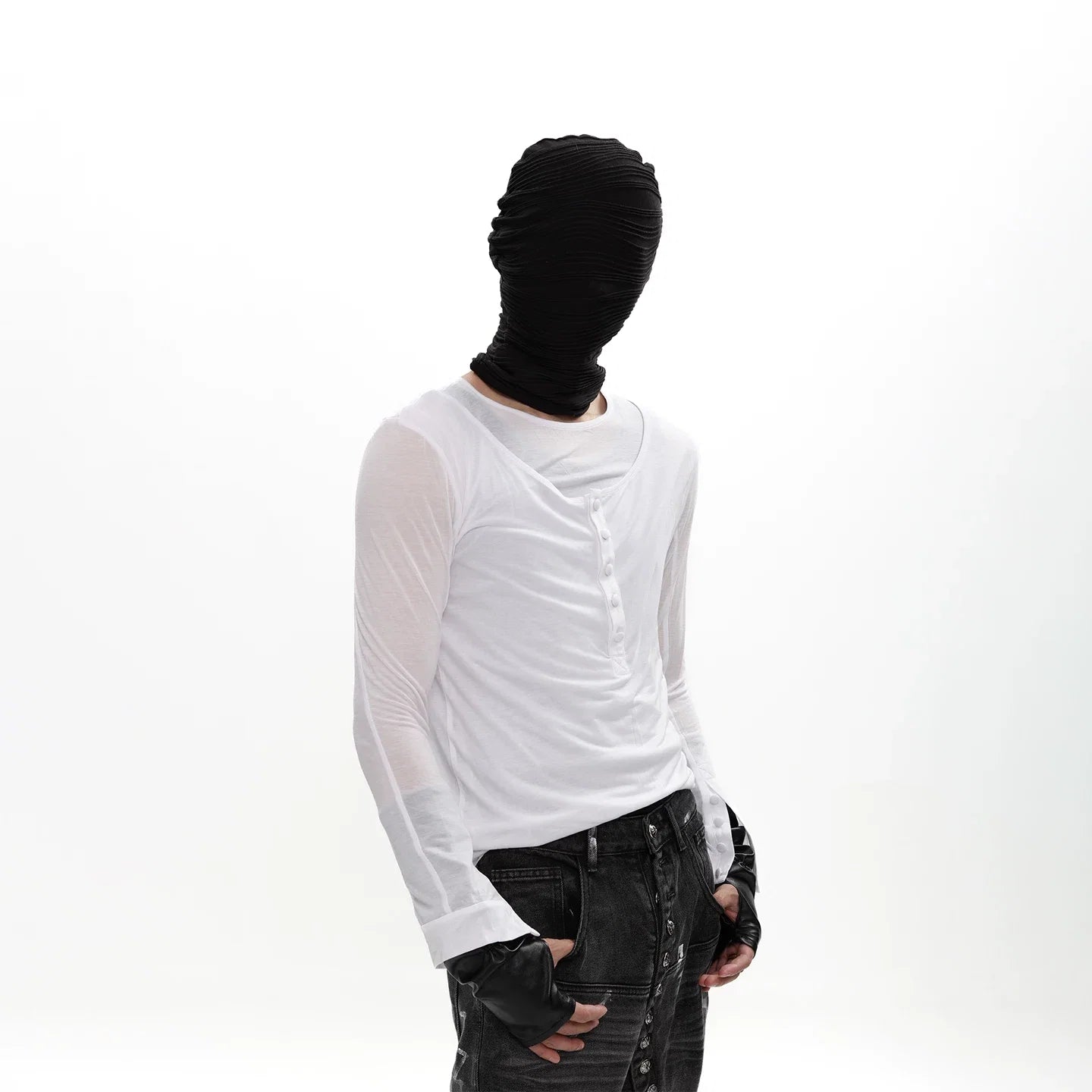 Shadow Veil Layered Ruched Henley Top