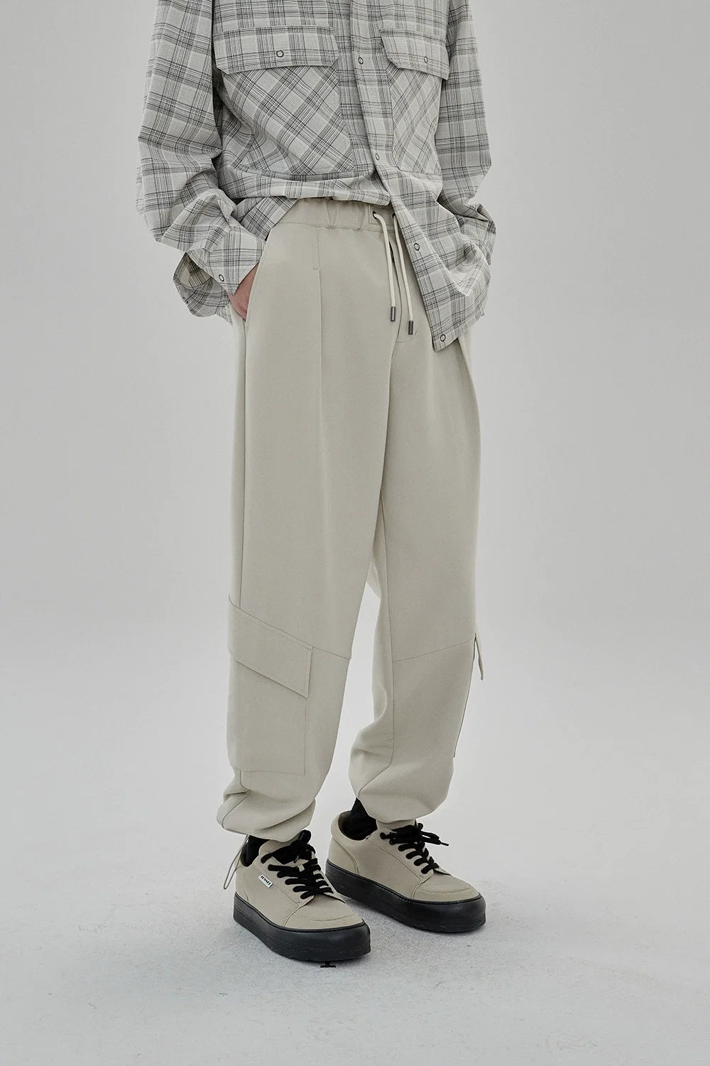Draping Drawstring Cargo Casual Pants