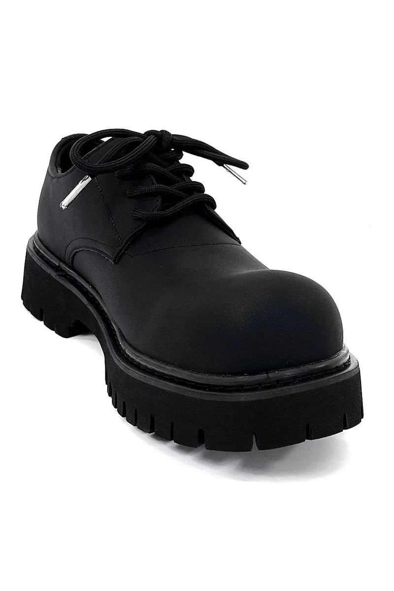Chunky Black Matte and Glossy Platform Derby Shoes - Skipkicks