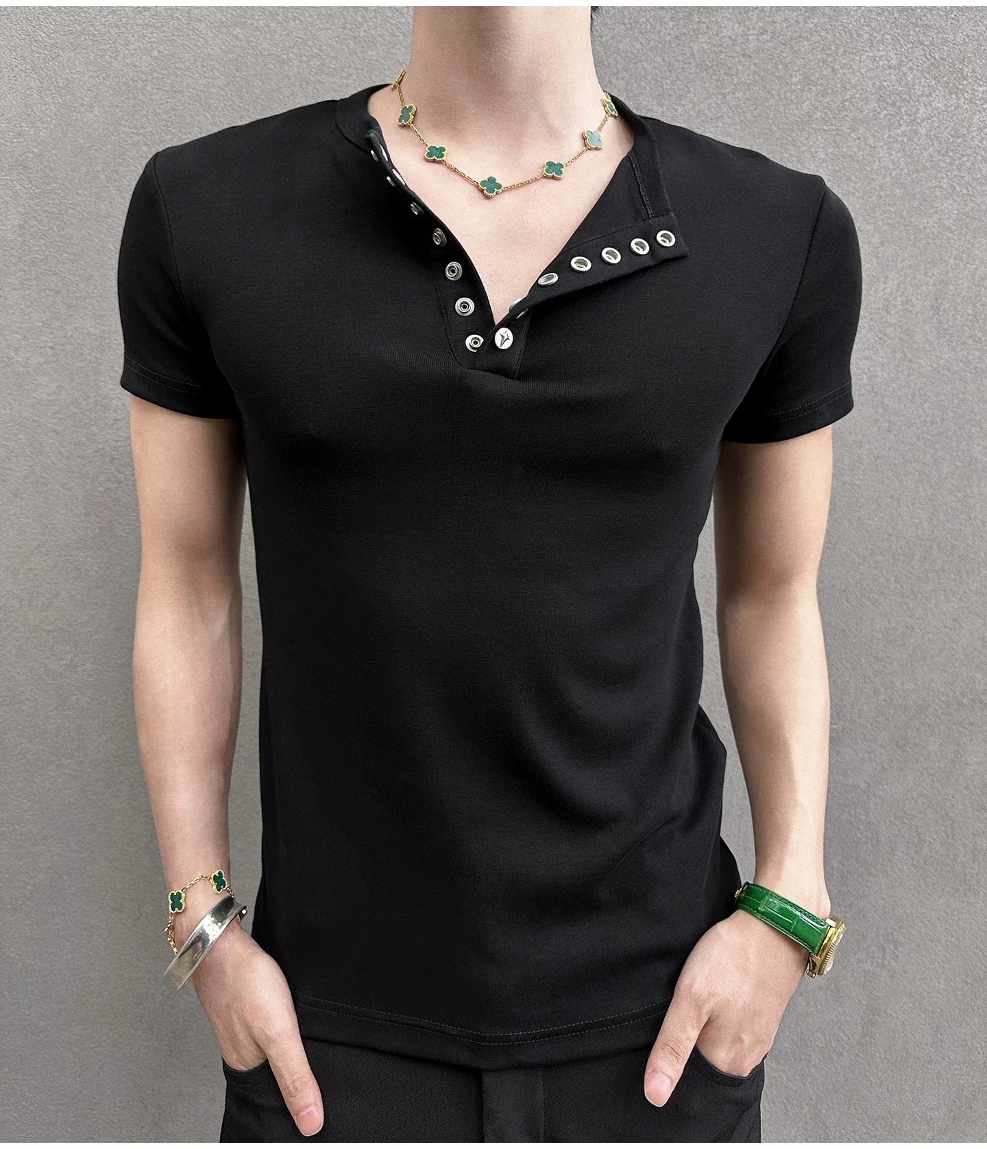 Midnight Gaze Grommet Placket Tee