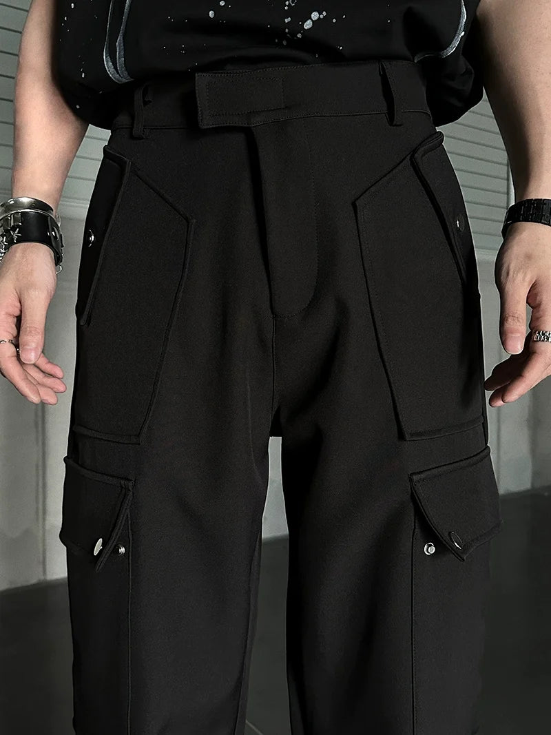 Black Techwear Cargo Pants with Chain
