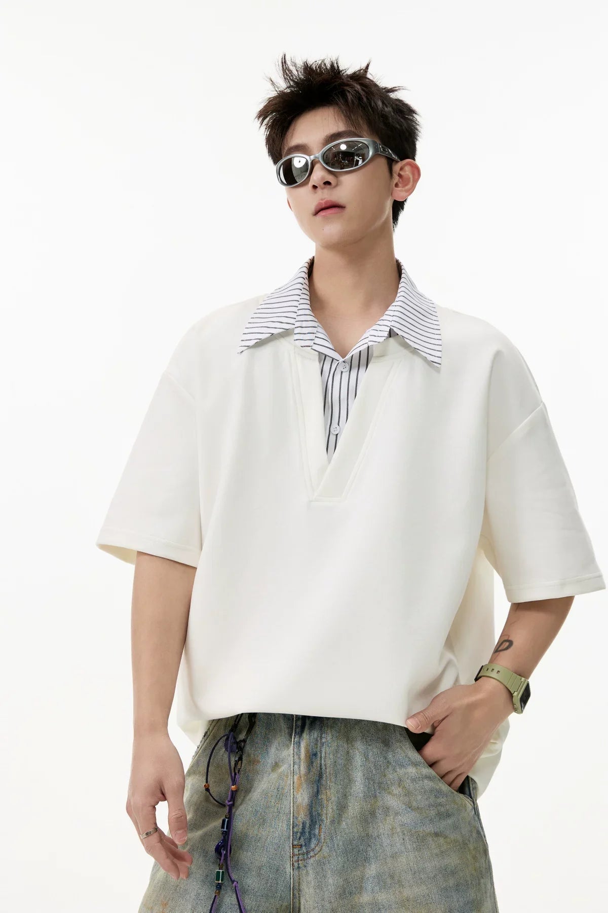 Layered V-Placket Polo Tee