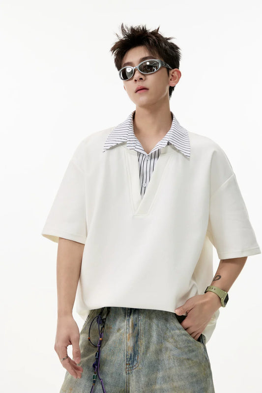 Layered V-Placket Polo Tee