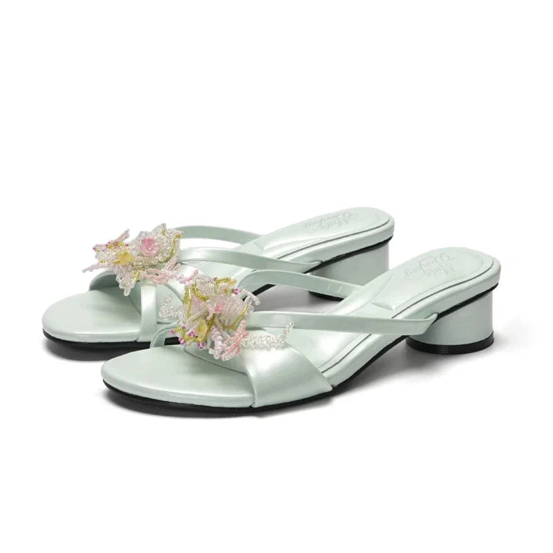 Mint Blossom Ribbon Mules - Skipkicks