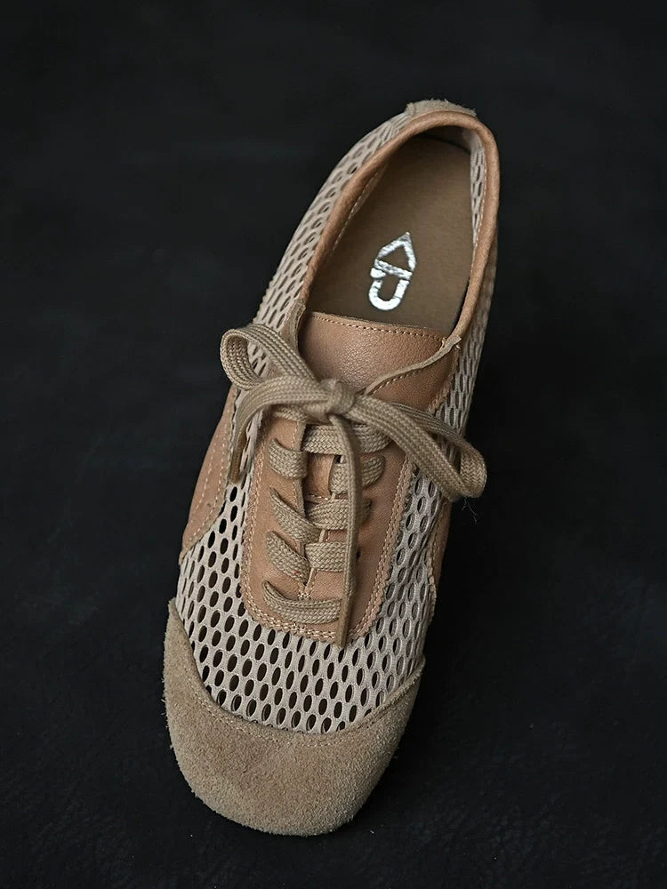 Beige Mesh Suede Lace-Up Sneakers - Skipkicks