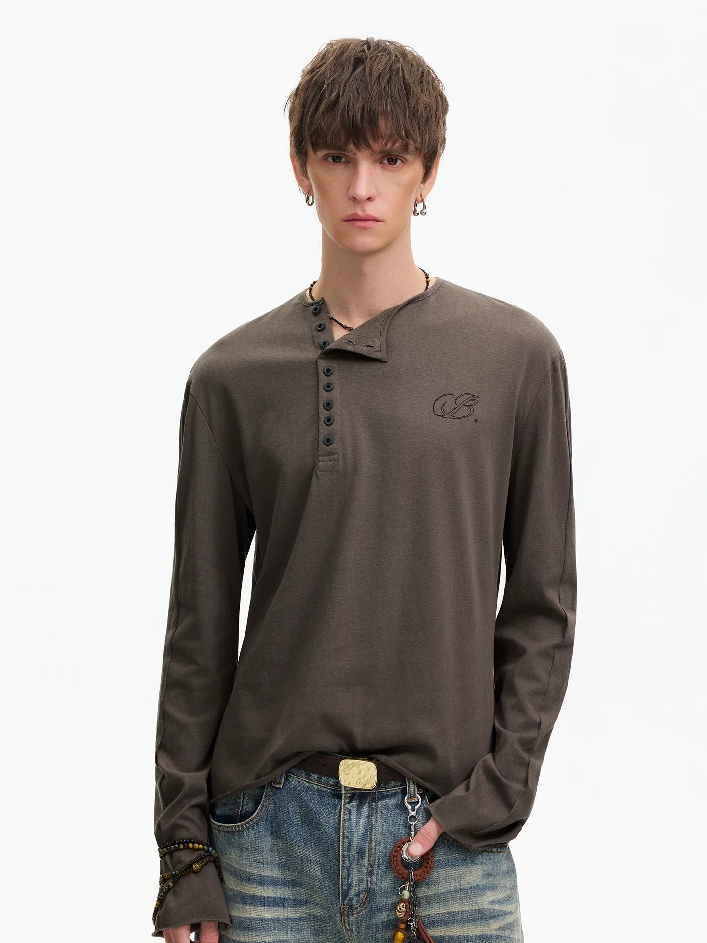 Espresso Relay Button Henley Tee