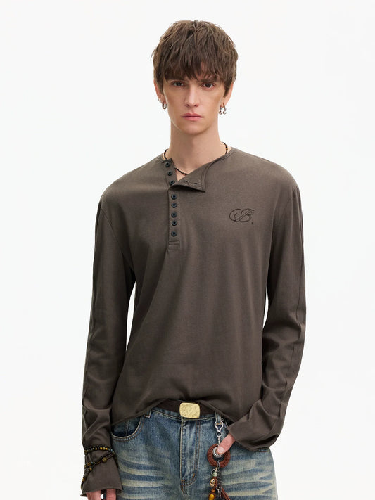 Espresso Relay Button Henley Tee