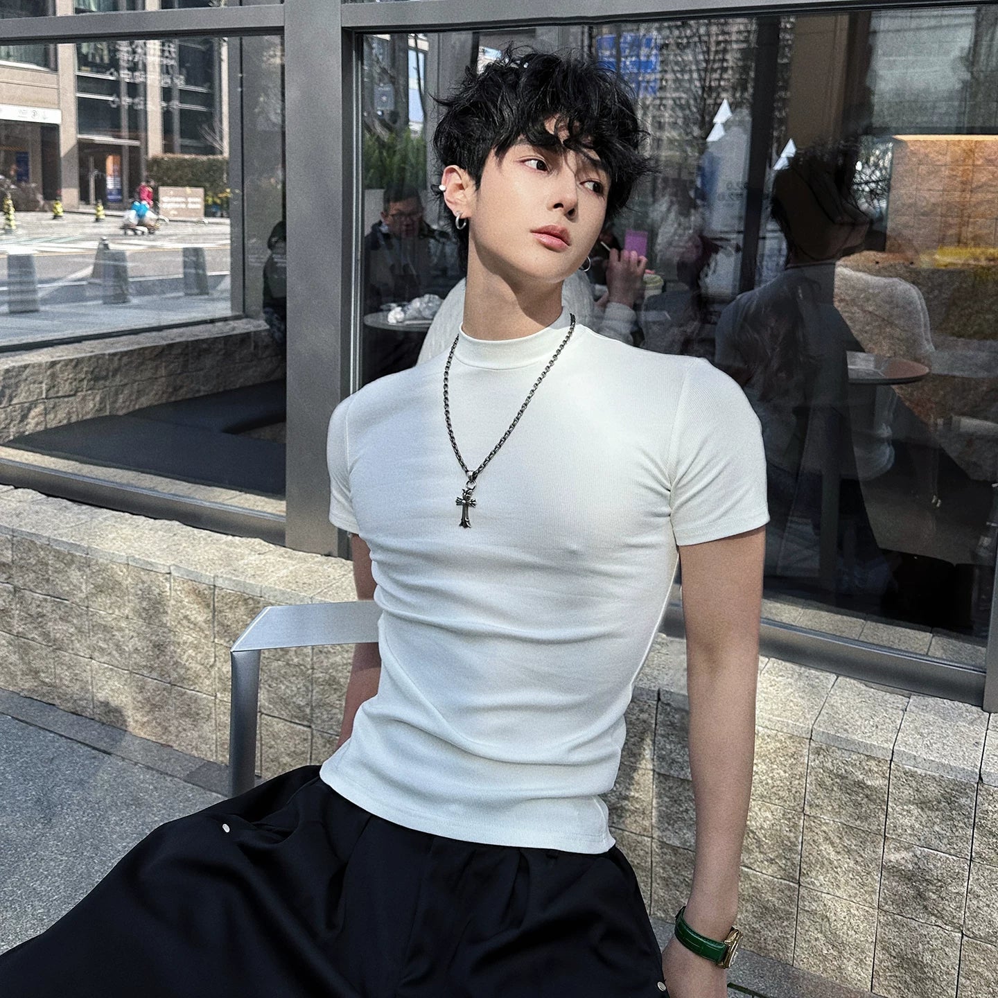 Fitted Mock-Neck Short-Sleeve Tee
