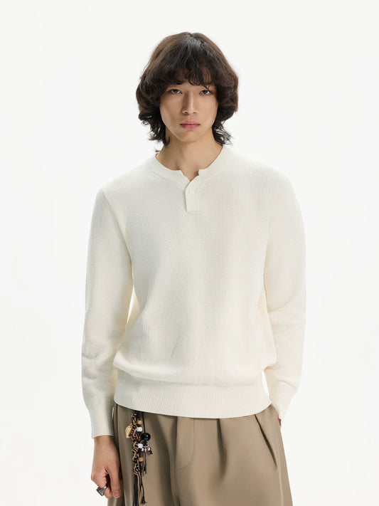 Ivory Waffle Henley Knit