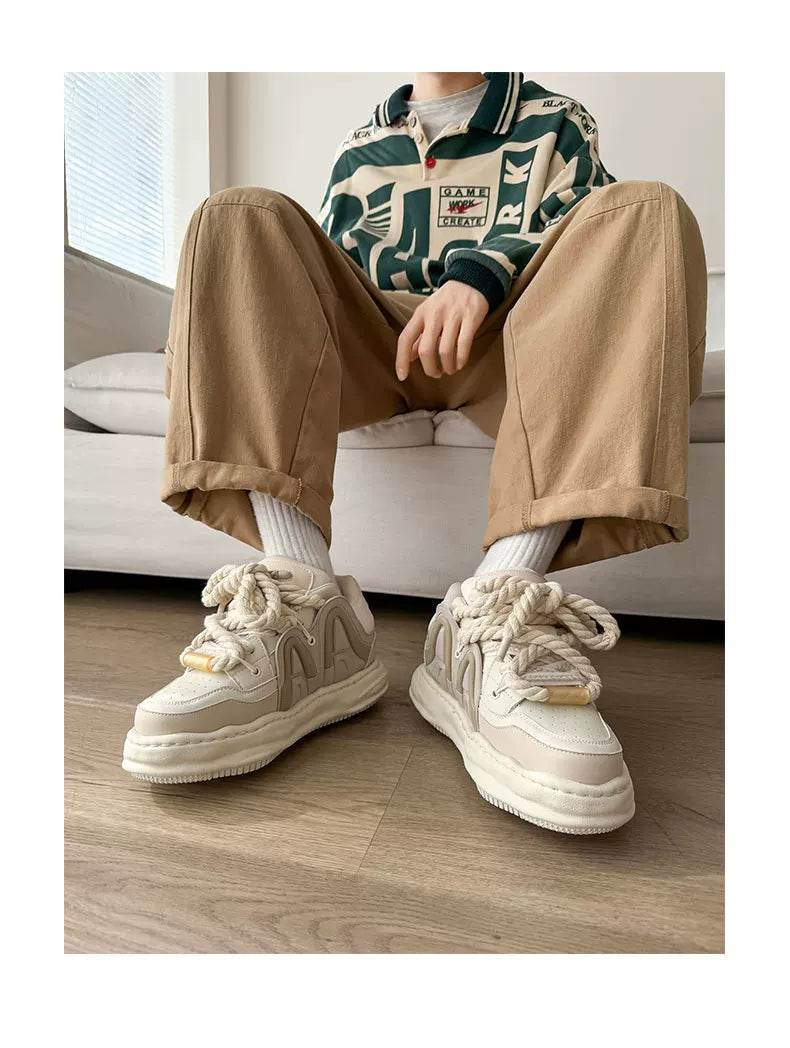 Chunky Rope Lace Thick Platform Sneakers - Skipkicks