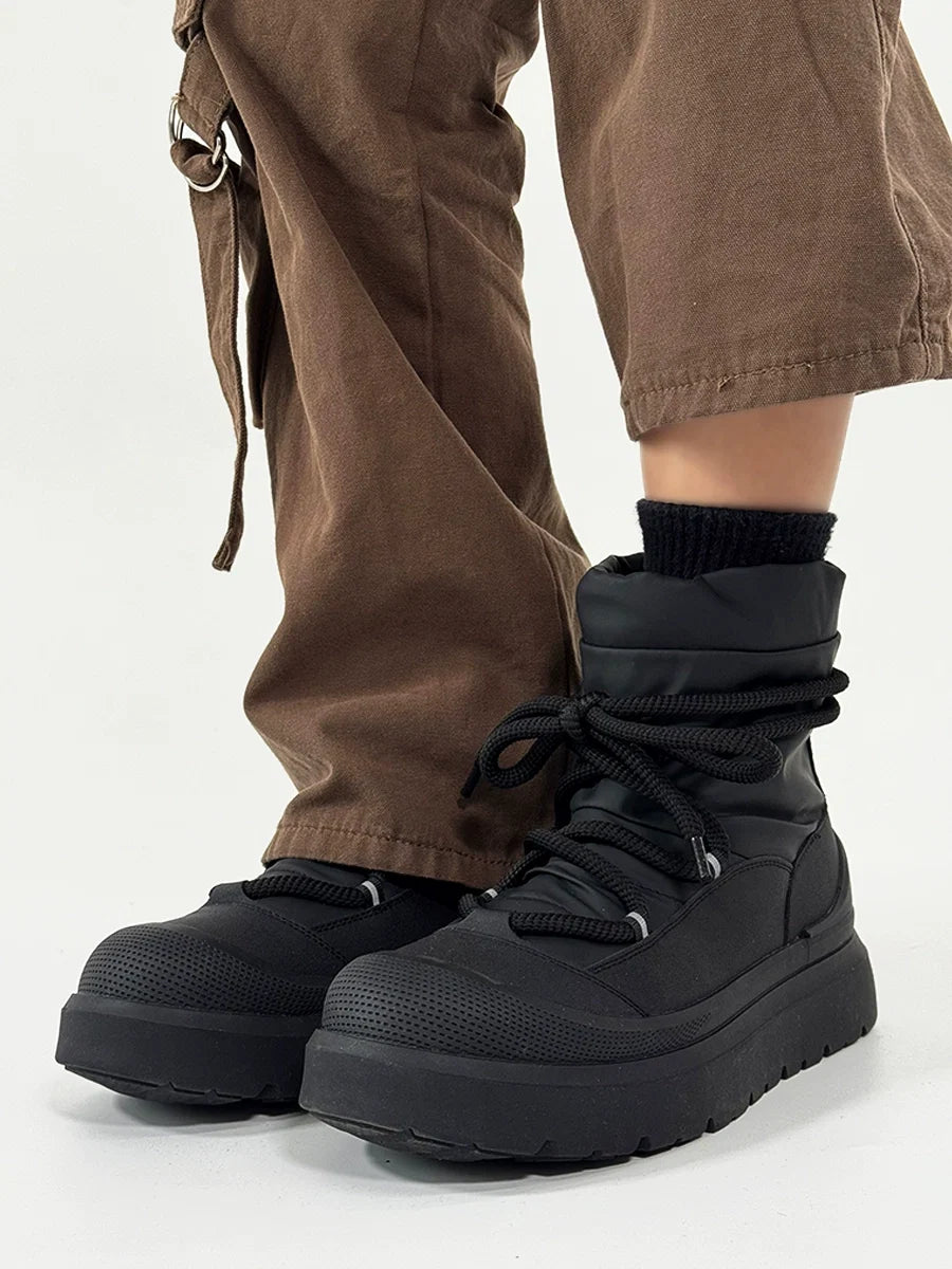 Black Winter Boots with Chunky Soles and Fleece Lining - Skipkicks