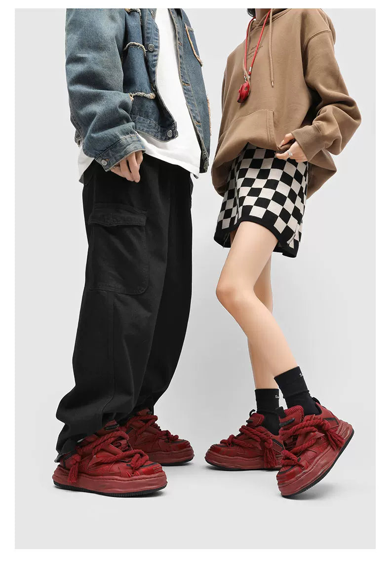 Distressed Rope-Lace Chunky Sneakers - Skipkicks