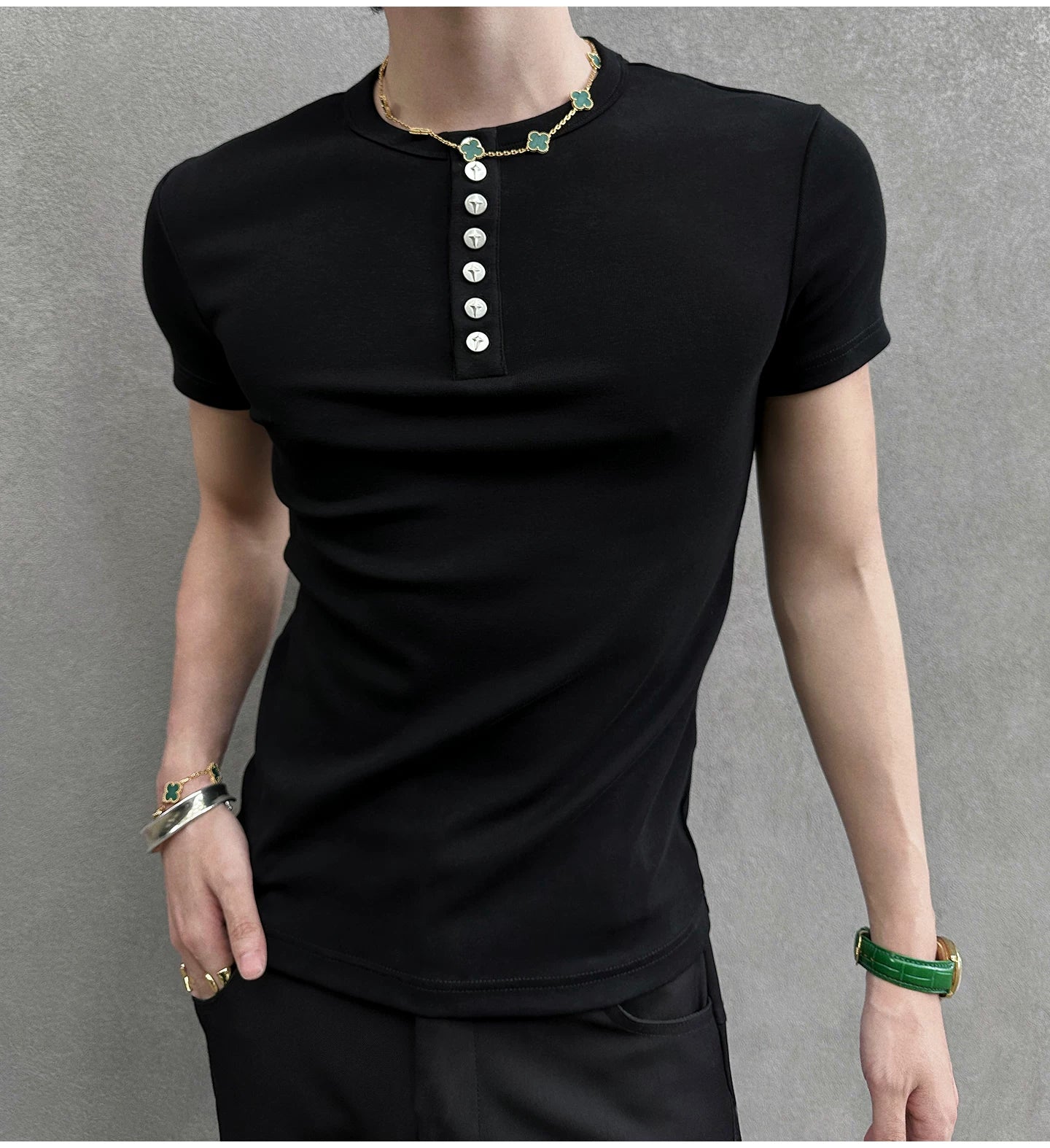 Midnight Gaze Grommet Placket Tee