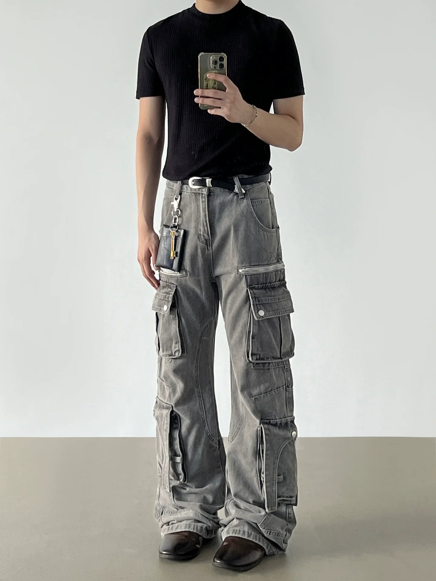 Washed Shadow Cargo Jeans - Edgy Utility Meets Street Style