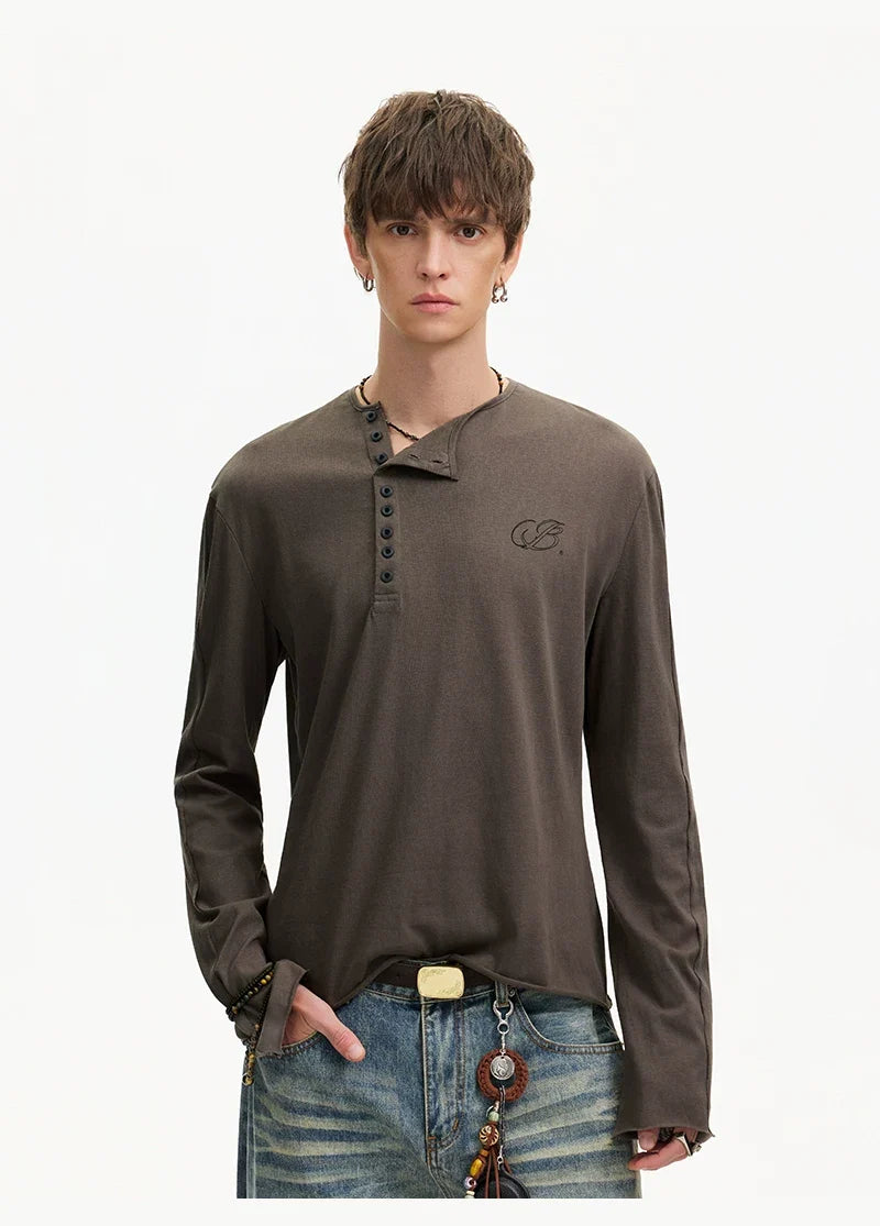 Espresso Relay Button Henley Tee