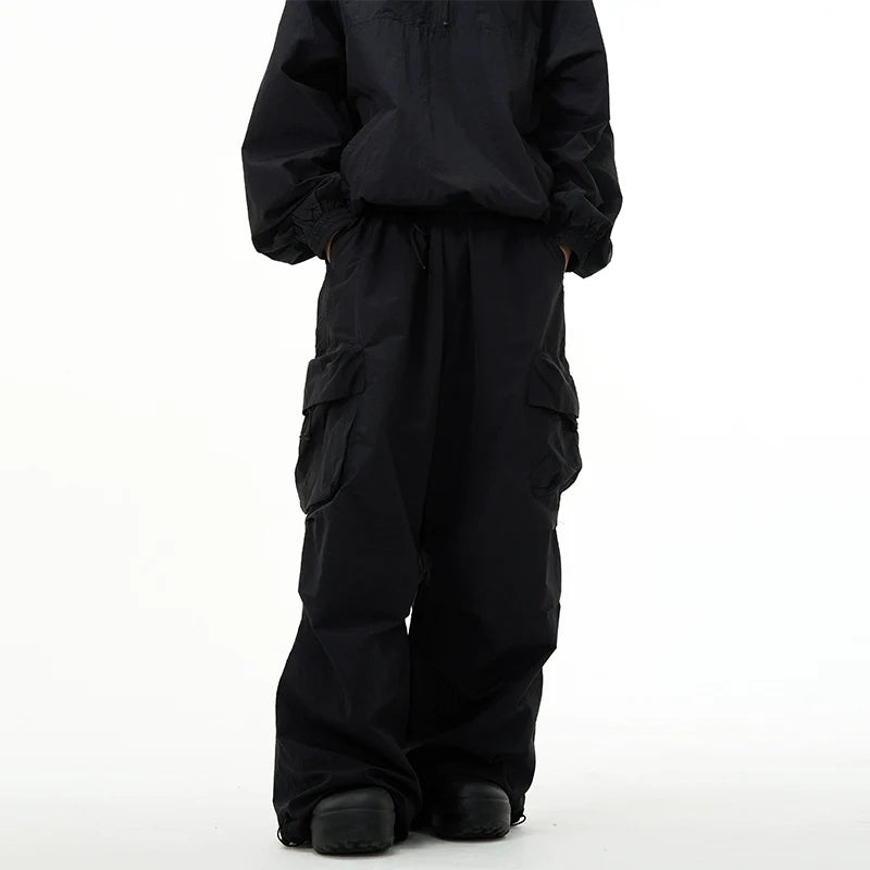 All-Black Oversized Windbreaker and Cargo Pants Setup