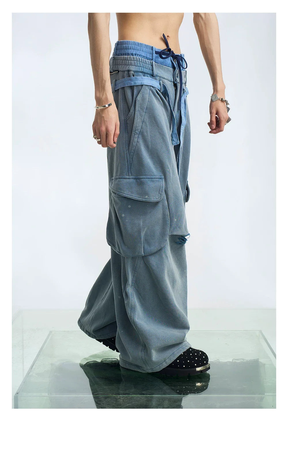 Layered Waist Cargo Wide Leg Pants